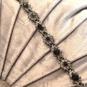 VTG MONET Black Floral Rhinestone Art Nouveau Vintage Bracelet